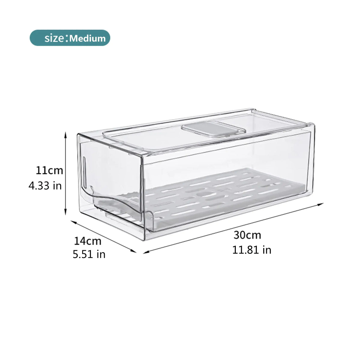 Stackable Clear Fridge Organizer Bins with Lid and Drain Tray for Refrigerator and Pantry