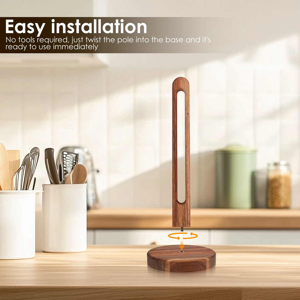Wooden Paper Towel Holder with Non-Slip Base for Kitchen Countertop