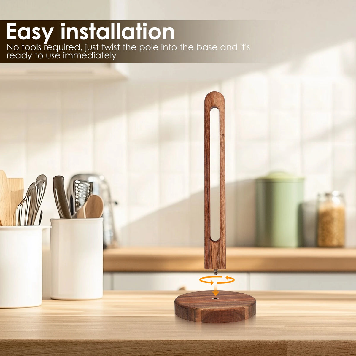 Wooden Paper Towel Holder with Non-Slip Base for Kitchen Countertop
