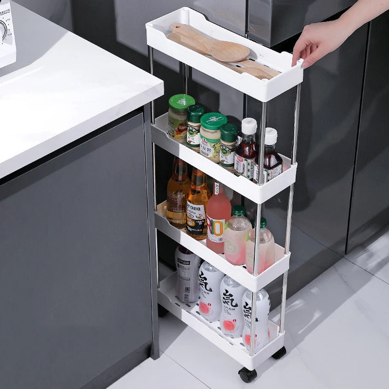 Slim Rolling Storage Cart, 3 or 4 Tier Gap Organizer for Kitchen, Bathroom and Laundry