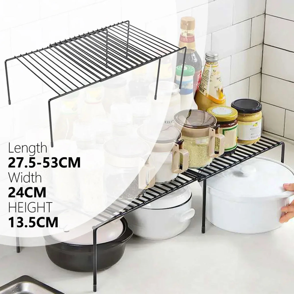 Expandable Kitchen Cabinet Shelf Riser, Freestanding Organizer for Spices, Mugs and Dishes