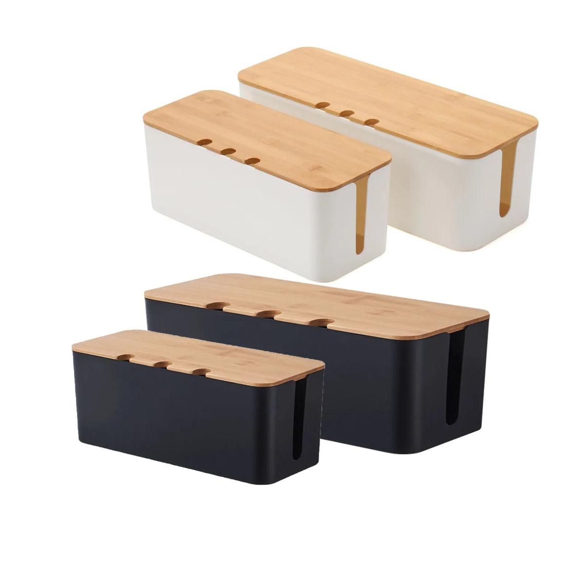 Cable Management Box with Wood-Look Lid, Cord Organizer for Power Strips and Chargers