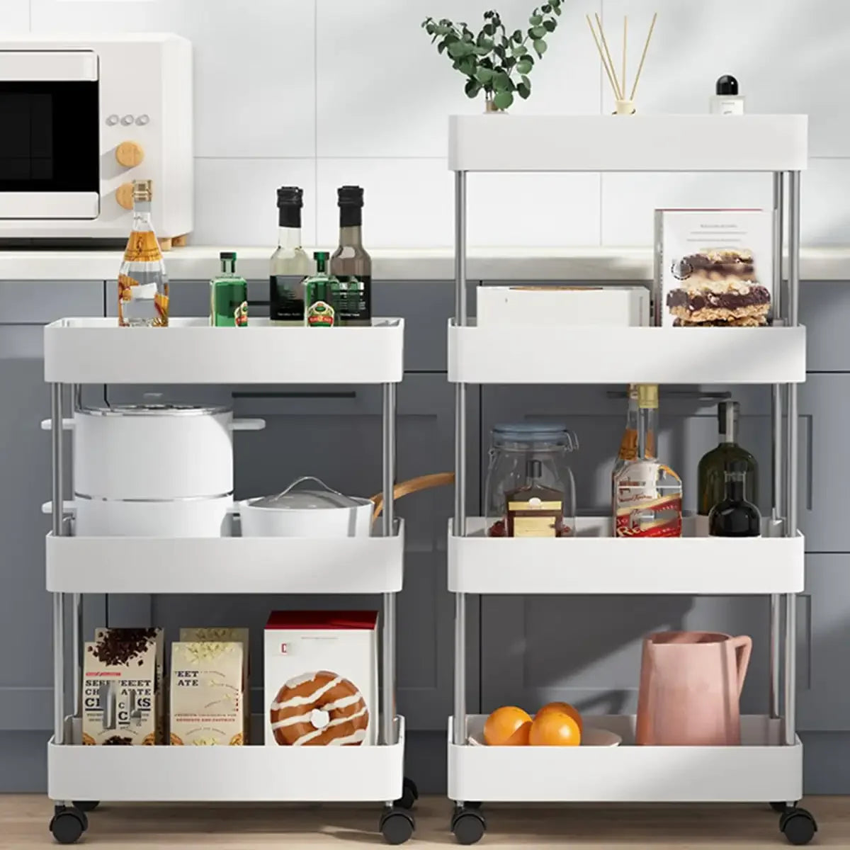 Slim Rolling Storage Cart, 3 or 4 Tier Gap Organizer for Kitchen, Bathroom and Laundry