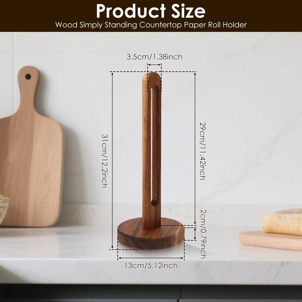 Wooden Paper Towel Holder with Non-Slip Base for Kitchen Countertop
