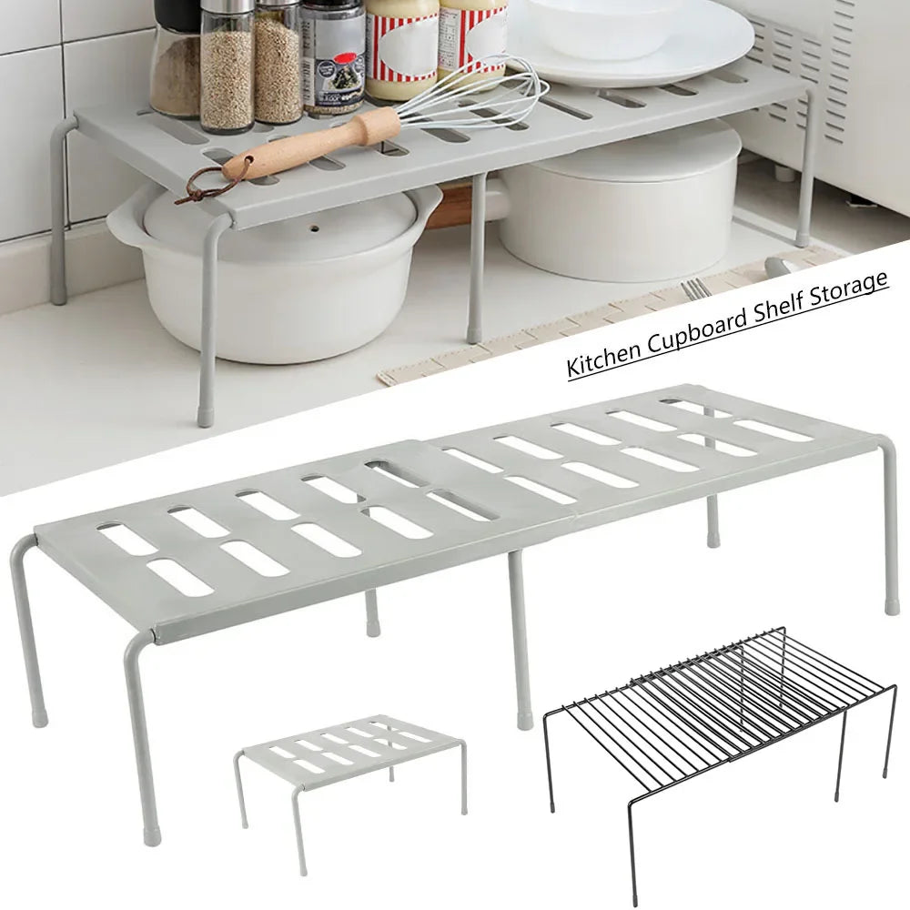 Expandable Kitchen Cabinet Shelf Riser, Freestanding Organizer for Spices, Mugs and Dishes