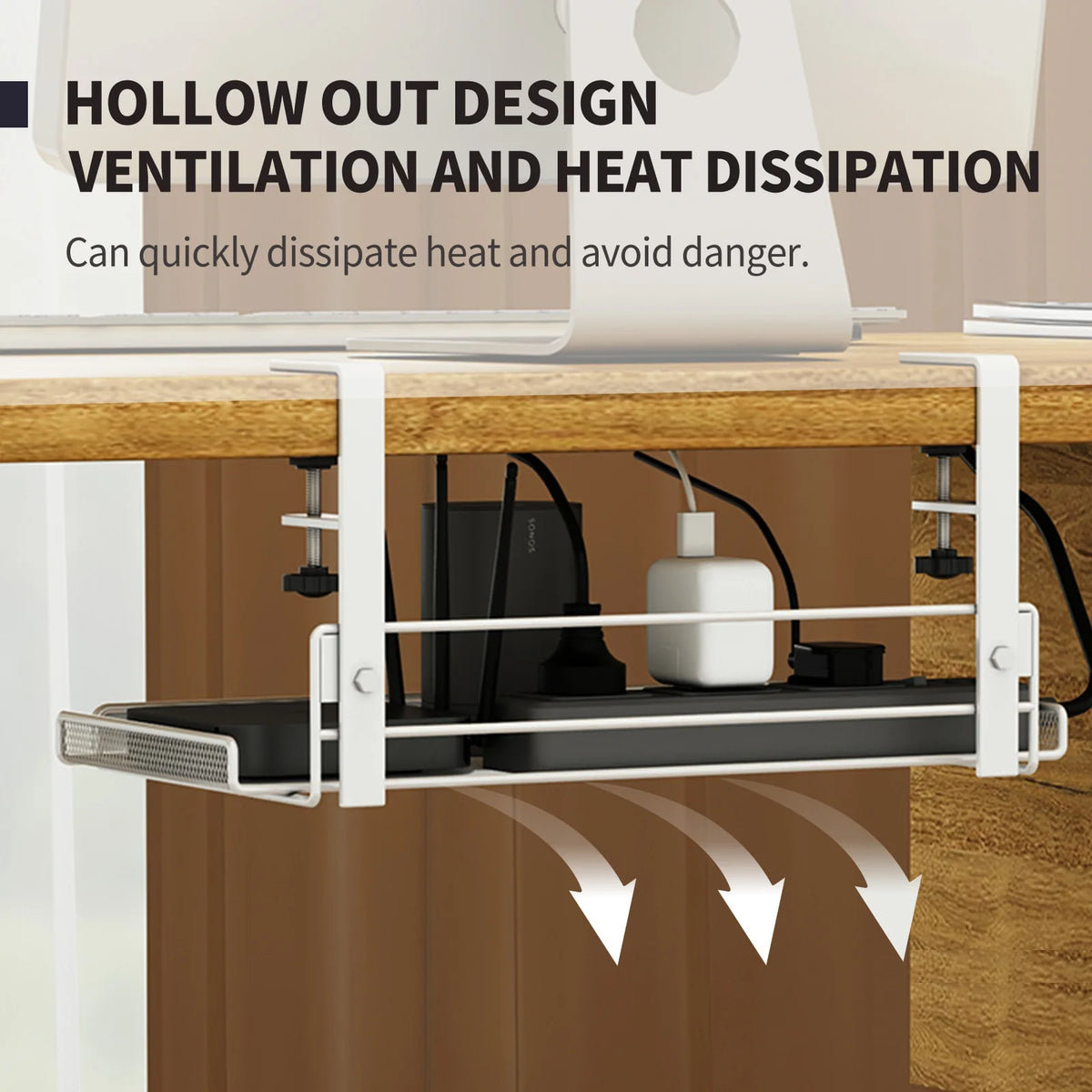 Under-Desk Hanging Storage Shelf, Desk-Side Organizer Basket for Office and Home