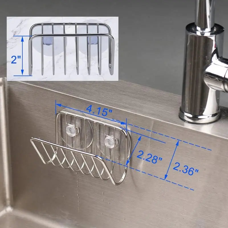 Stainless Steel Sink Sponge Holder with Suction Cups, Kitchen Sink Caddy