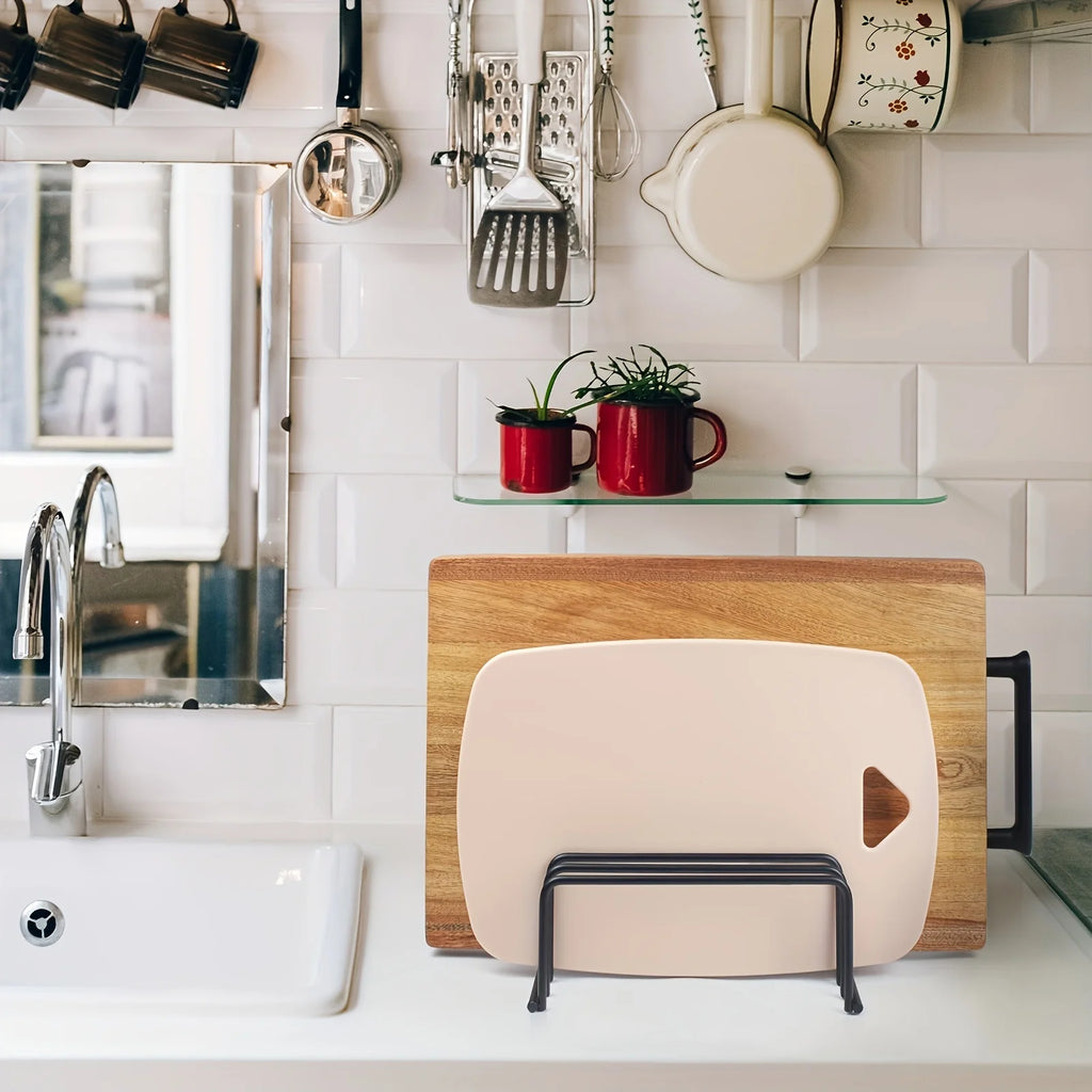 Cutting Board and Bakeware Organizer Rack for Kitchen Cabinets and Counters