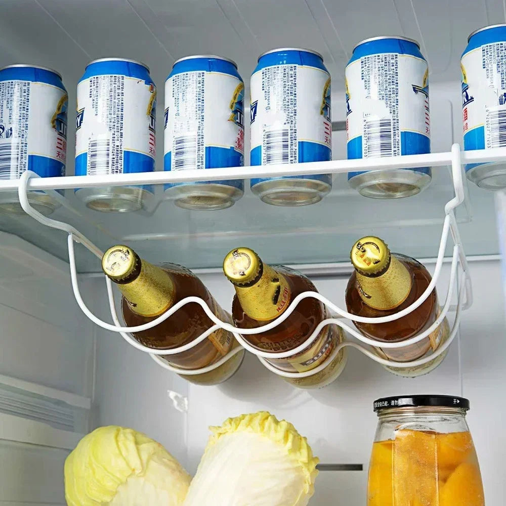 Rolling Fridge Bottle and Can Organizer Rack, Under-Shelf Beverage Holder for Refrigerator