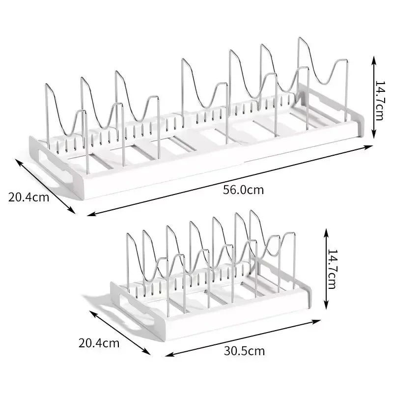 Expandable Pot and Pan Organizer Rack with 7 Adjustable Dividers for Cabinets