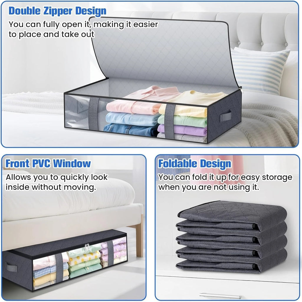 Under-Bed Storage Bags, 4 Pack Foldable Organizers for Blankets, Bedding and Clothes