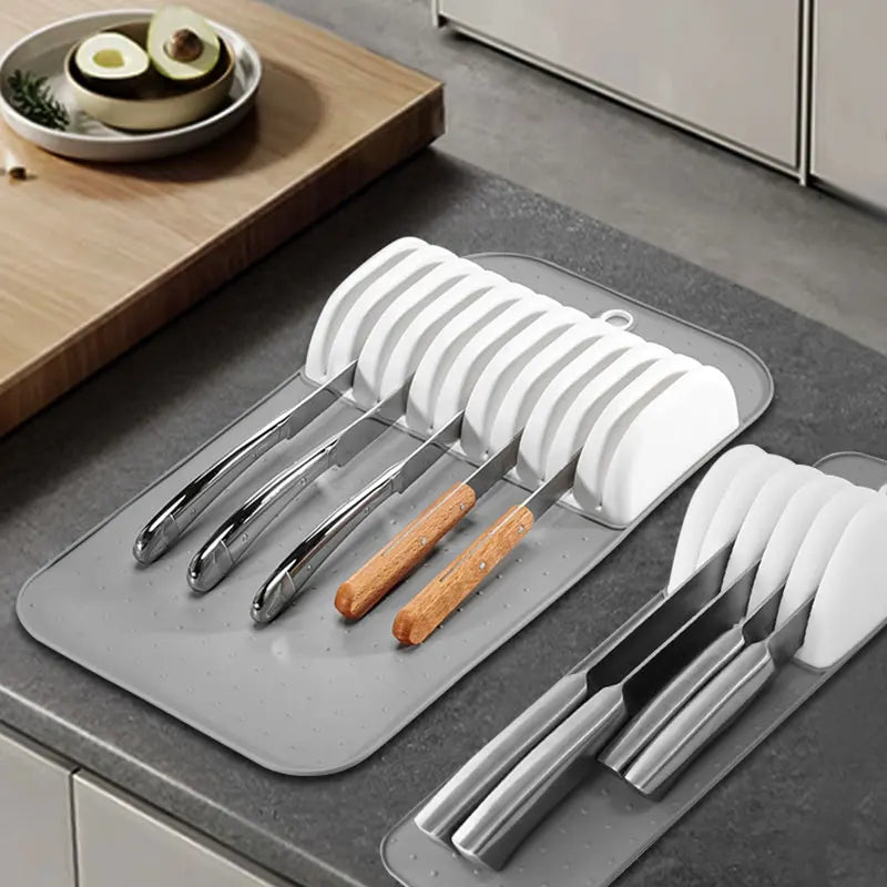 In-Drawer Knife Organizer, 5 or 11 Slot Non-Slip Knife Holder Mat