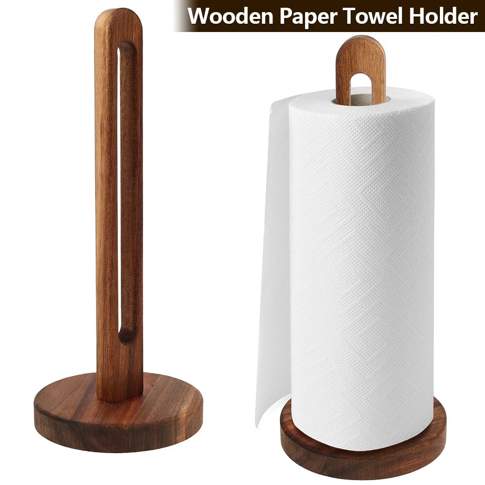 Wooden Paper Towel Holder with Non-Slip Base for Kitchen Countertop