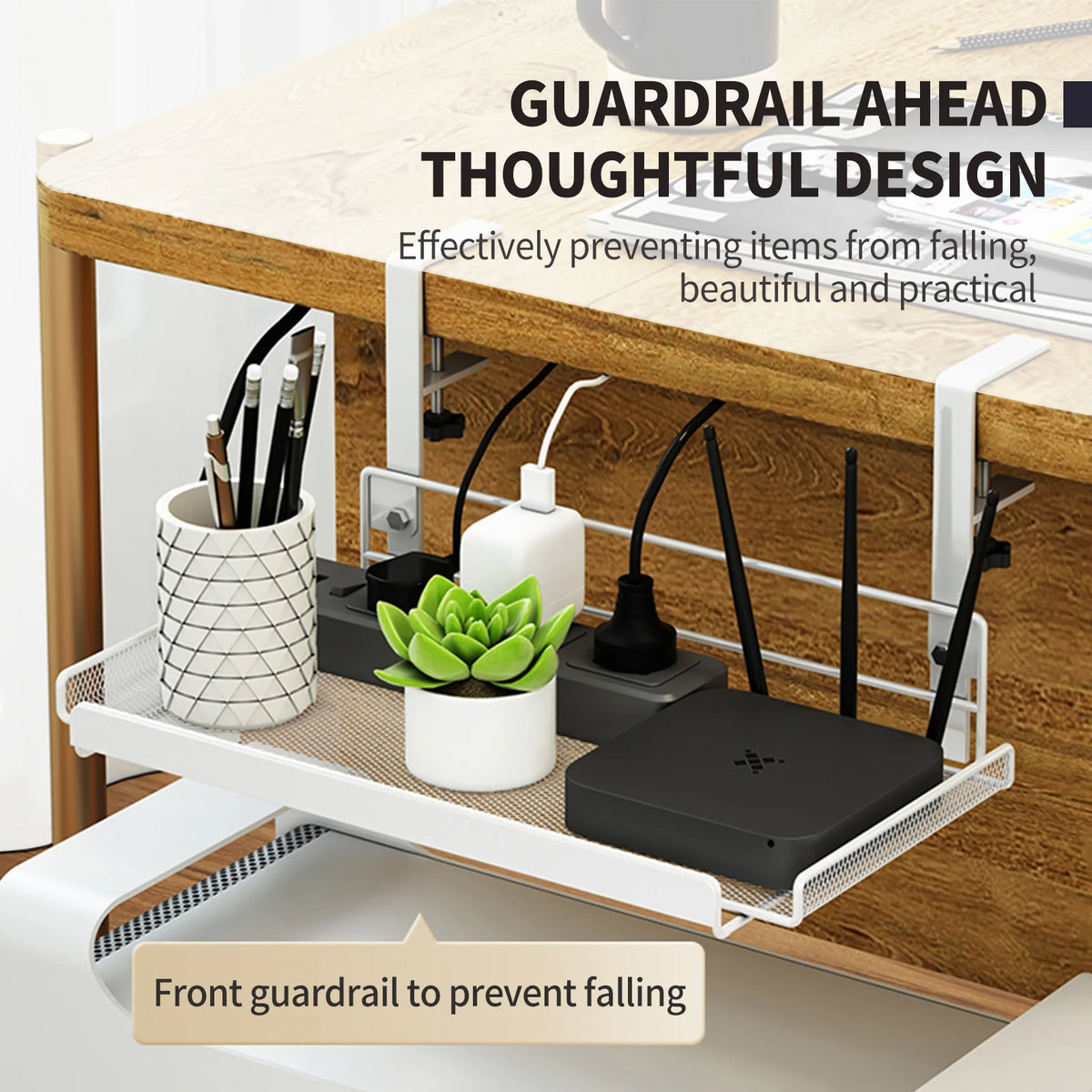 Under-Desk Hanging Storage Shelf, Desk-Side Organizer Basket for Office and Home