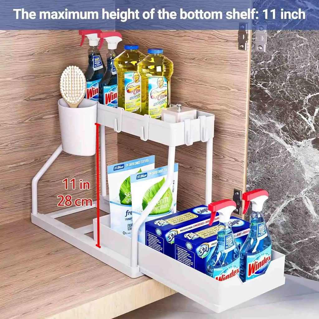 2-Tier Pull-Out Under Sink Organizer with Sliding Drawers for Kitchen and Bathroom Cabinets