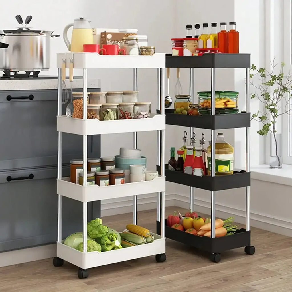 Slim Rolling Storage Cart, 3 or 4 Tier Gap Organizer for Kitchen, Bathroom and Laundry