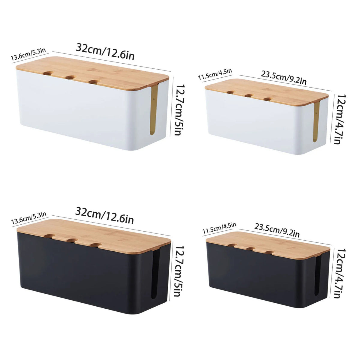 Cable Management Box with Wood-Look Lid, Cord Organizer for Power Strips and Chargers
