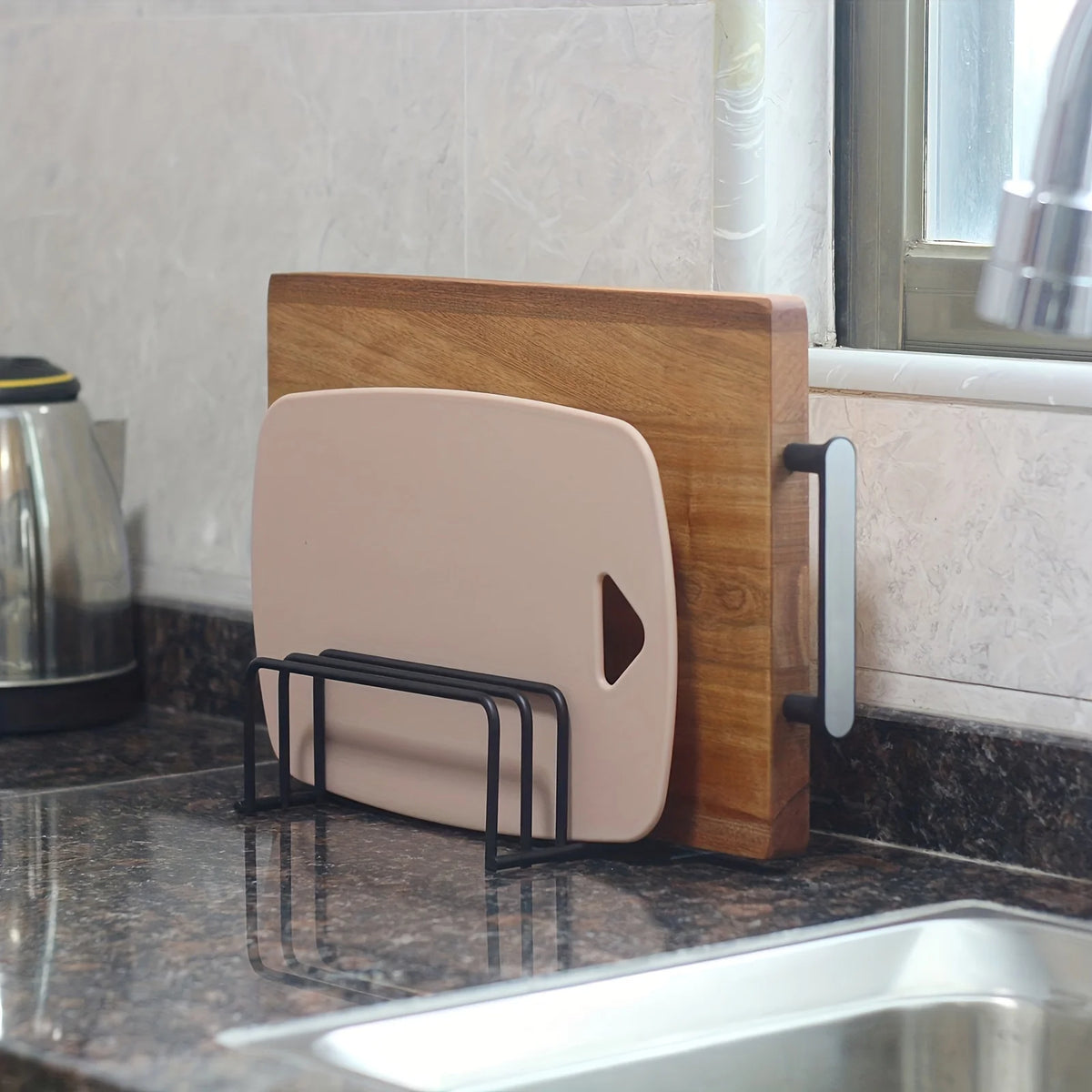 Cutting Board and Bakeware Organizer Rack for Kitchen Cabinets and Counters