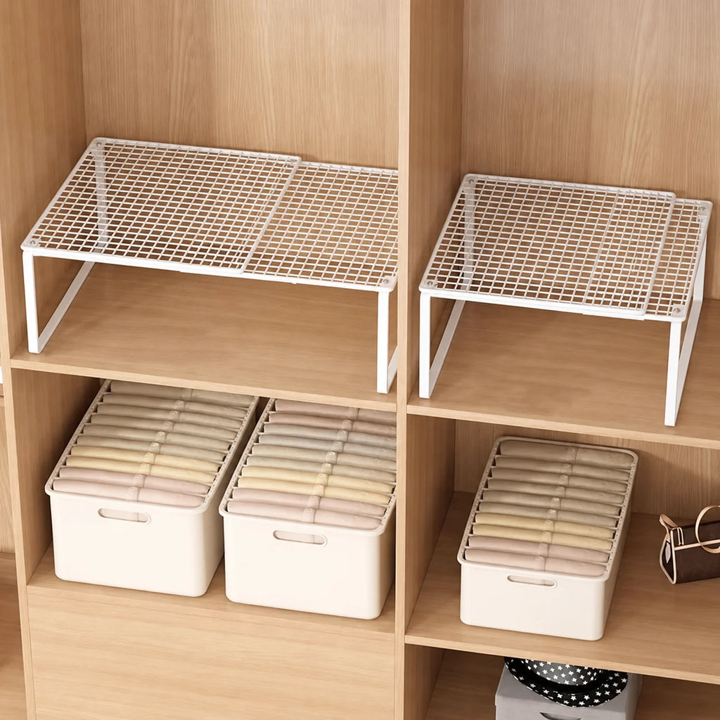 Expandable Closet Shelf Divider, Stackable Telescopic Wardrobe Organizer Rack