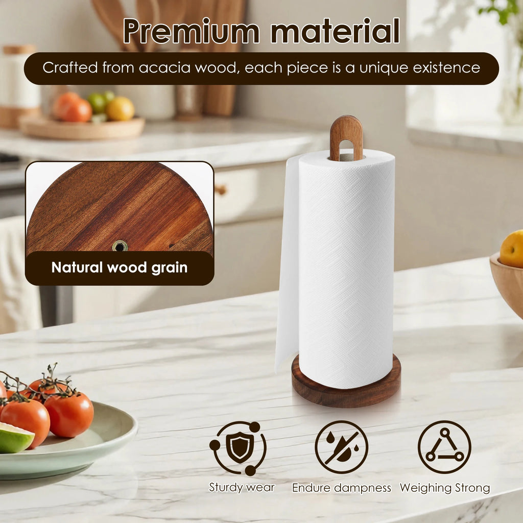 Wooden Paper Towel Holder with Non-Slip Base for Kitchen Countertop