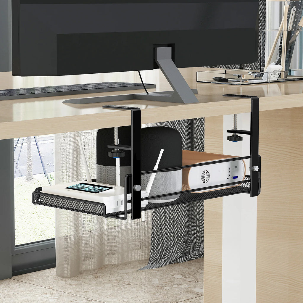 Under-Desk Hanging Storage Shelf, Desk-Side Organizer Basket for Office and Home