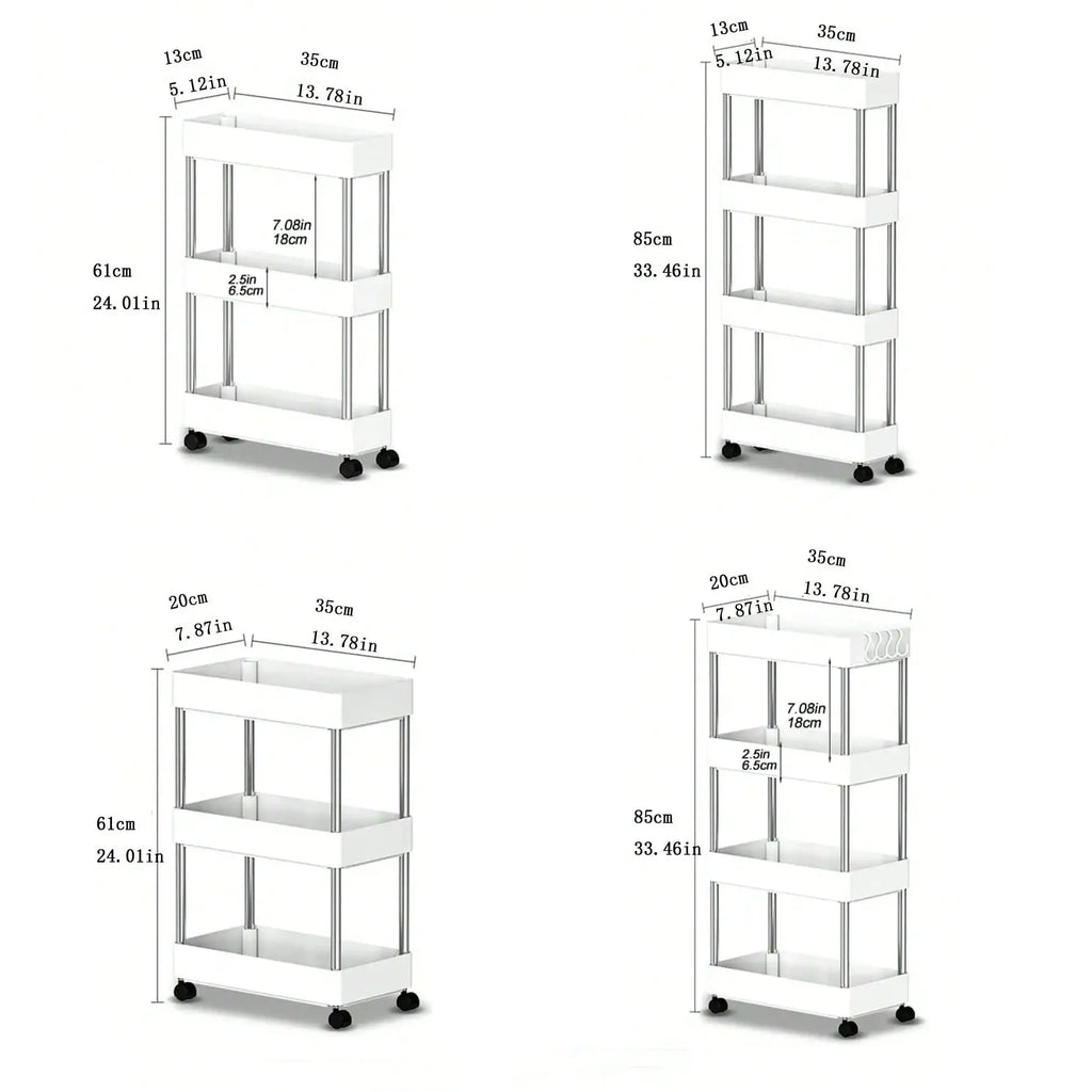Slim Rolling Storage Cart, 3 or 4 Tier Gap Organizer for Kitchen, Bathroom and Laundry
