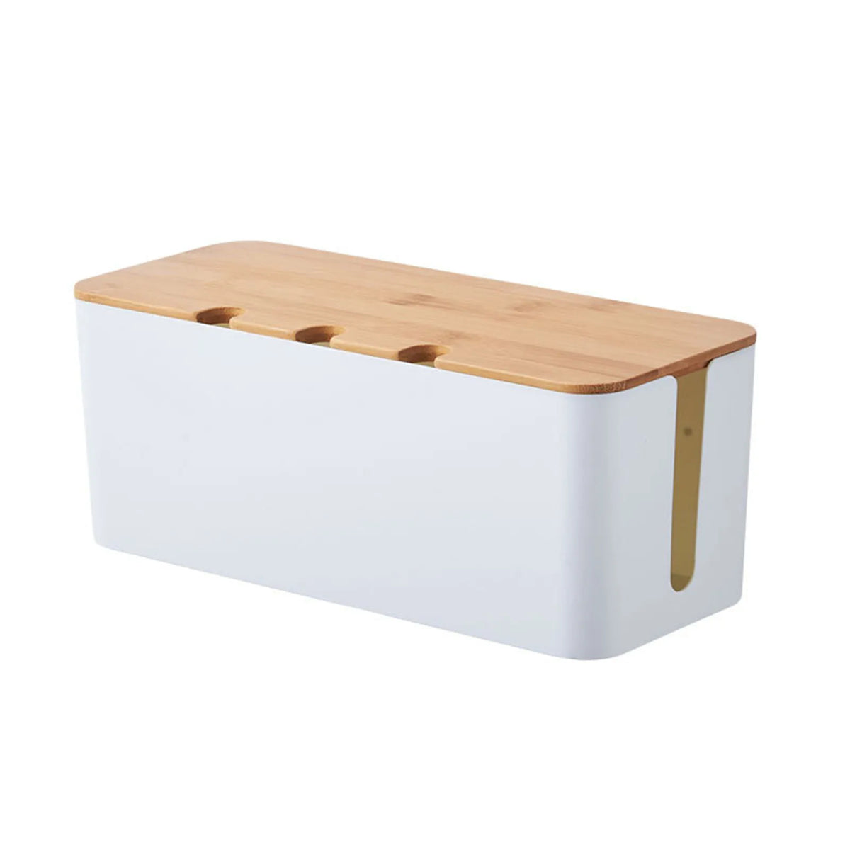 Cable Management Box with Wood-Look Lid, Cord Organizer for Power Strips and Chargers