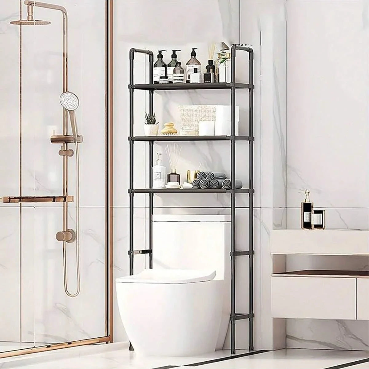 3-Tier Over-the-Toilet Storage Rack, Freestanding Bathroom Space Saver Shelf