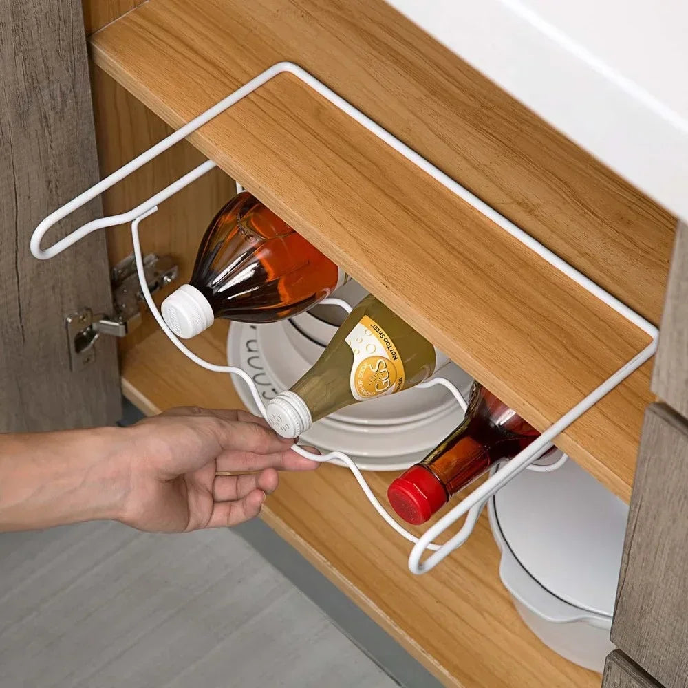 Rolling Fridge Bottle and Can Organizer Rack, Under-Shelf Beverage Holder for Refrigerator