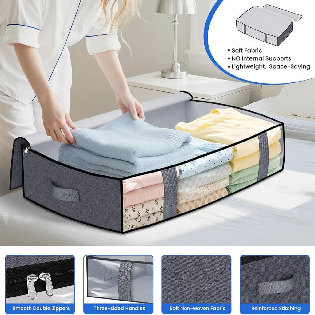 Under-Bed Storage Bags, 4 Pack Foldable Organizers for Blankets, Bedding and Clothes