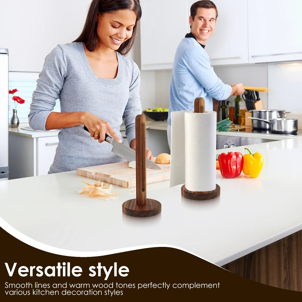 Wooden Paper Towel Holder with Non-Slip Base for Kitchen Countertop