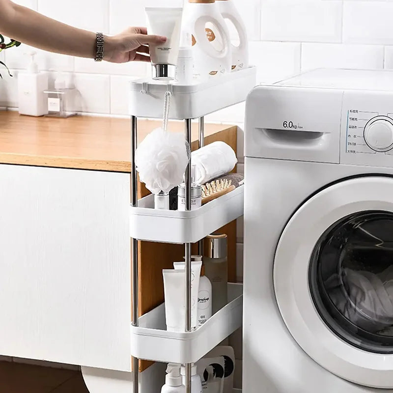 Slim Rolling Storage Cart, 3 or 4 Tier Gap Organizer for Kitchen, Bathroom and Laundry