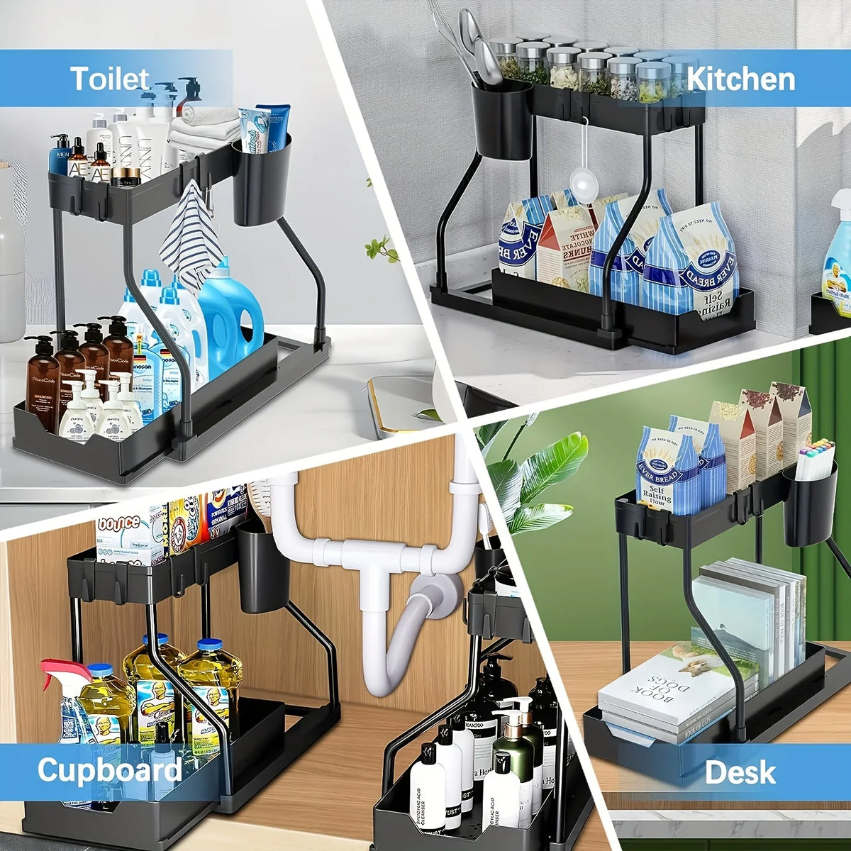 2-Tier Pull-Out Under Sink Organizer with Sliding Drawers for Kitchen and Bathroom Cabinets