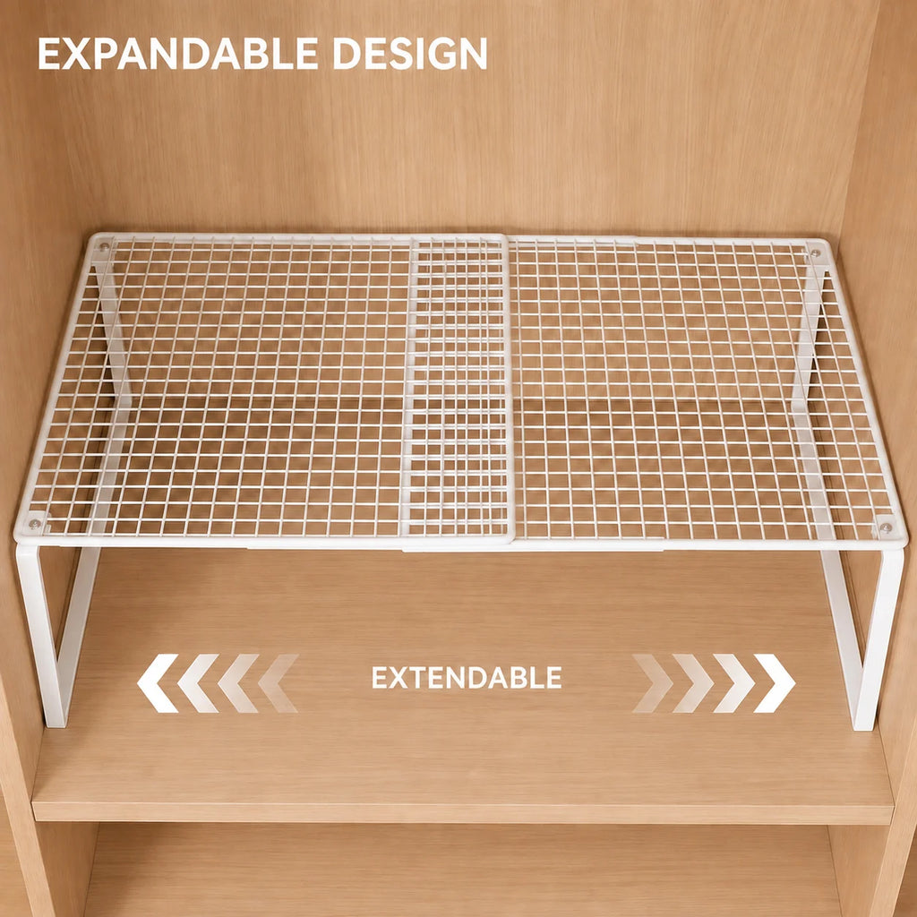Expandable Closet Shelf Divider, Stackable Telescopic Wardrobe Organizer Rack
