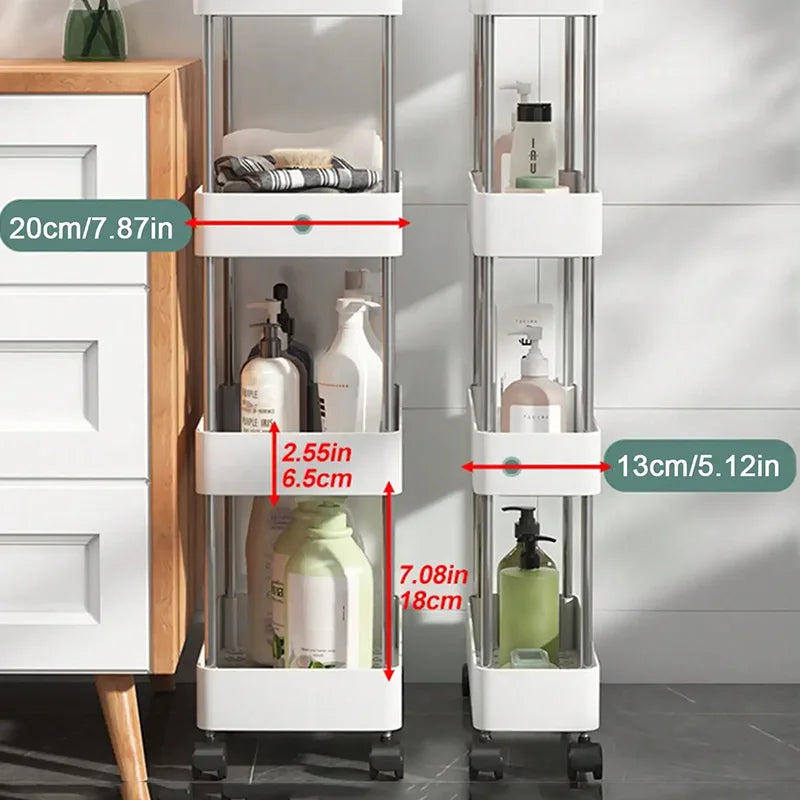 Slim Rolling Storage Cart, 3 or 4 Tier Gap Organizer for Kitchen, Bathroom and Laundry