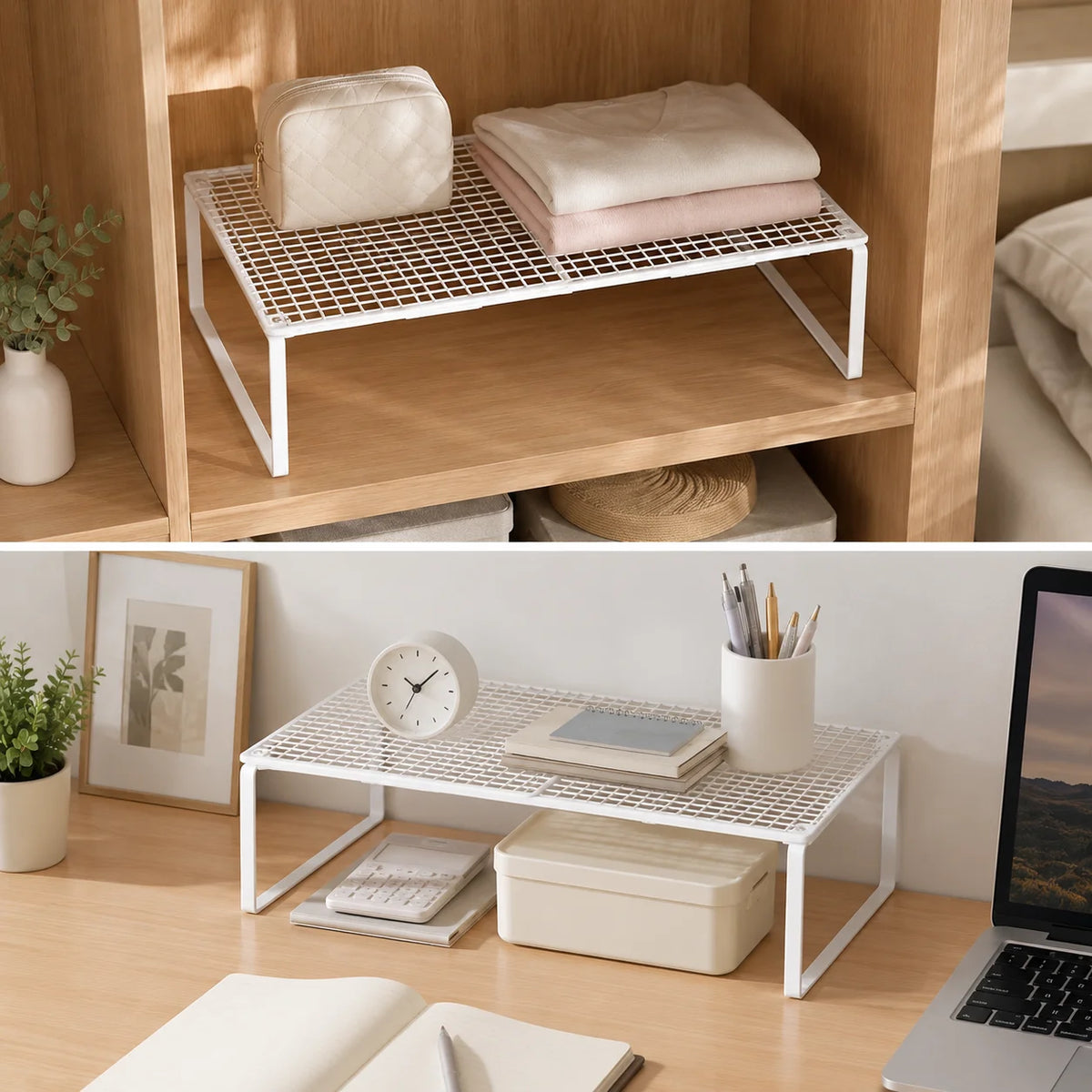 Expandable Closet Shelf Divider, Stackable Telescopic Wardrobe Organizer Rack