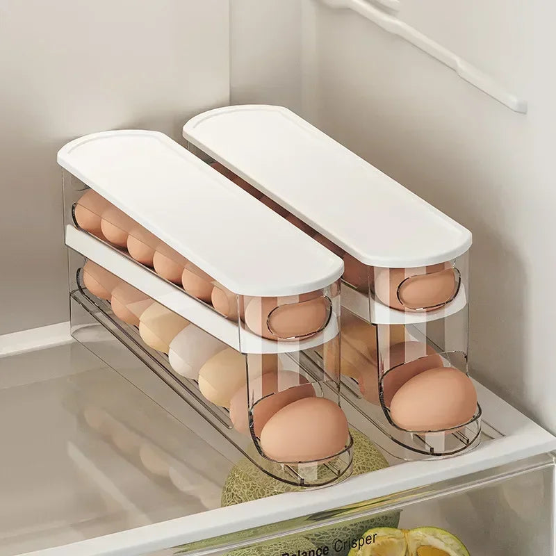 2-Tier Rolling Egg Dispenser for Refrigerator, Automatic Egg Storage Rack