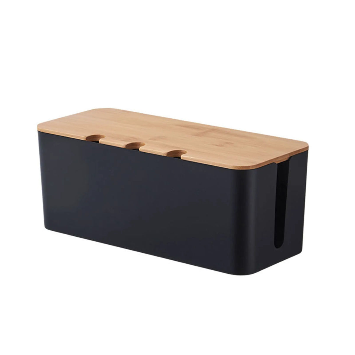 Cable Management Box with Wood-Look Lid, Cord Organizer for Power Strips and Chargers