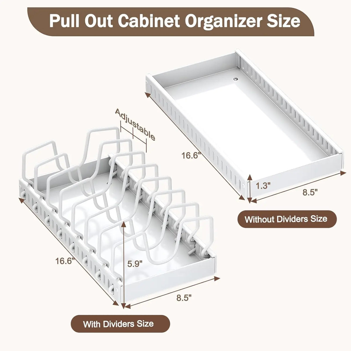 Pull-Out Pot and Pan Organizer for Under-Cabinet Storage with Adjustable Dividers