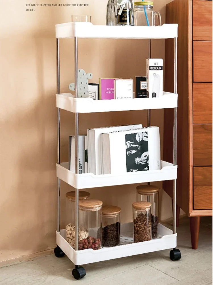 Slim Rolling Storage Cart, 3 or 4 Tier Gap Organizer for Kitchen, Bathroom and Laundry