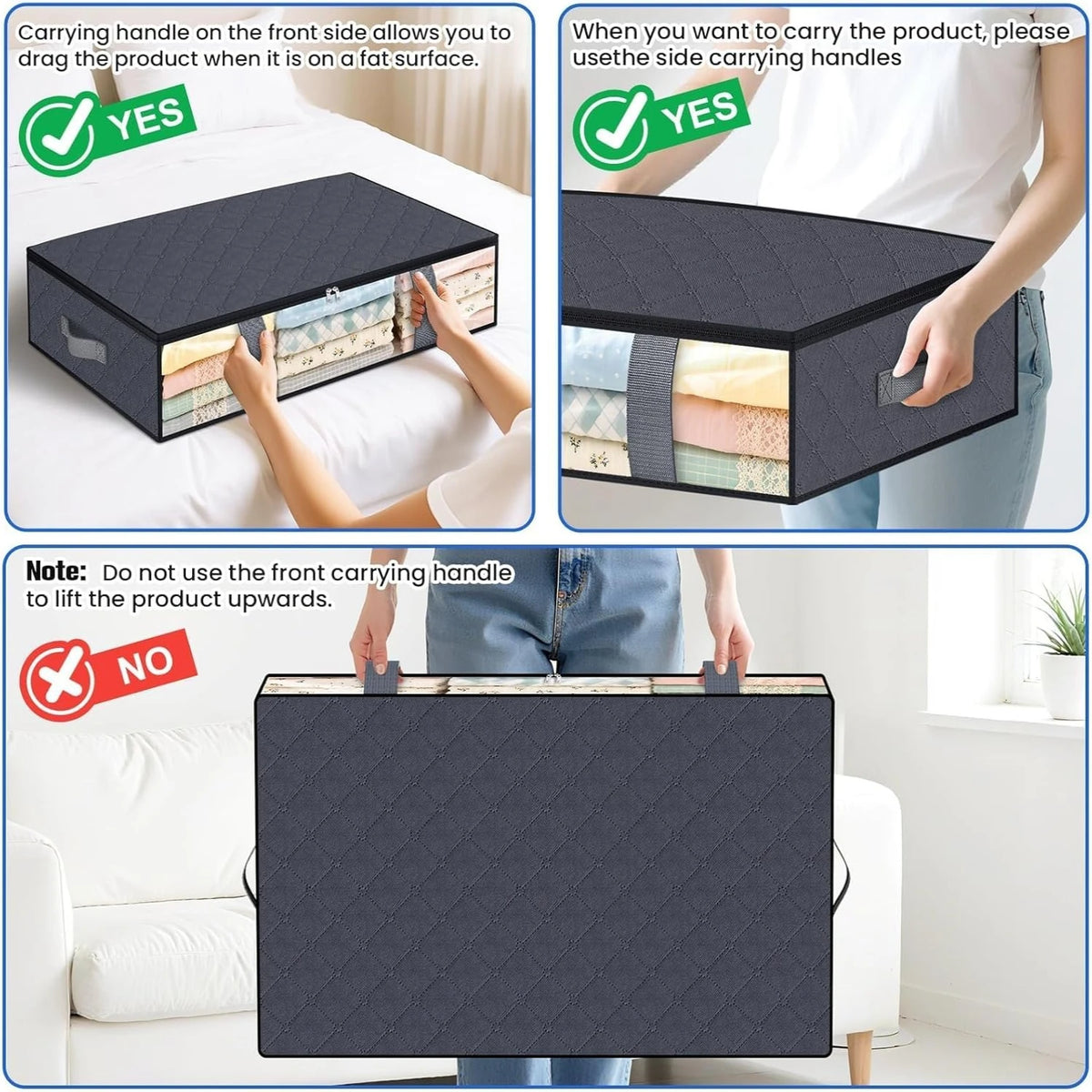 Under-Bed Storage Bags, 4 Pack Foldable Organizers for Blankets, Bedding and Clothes