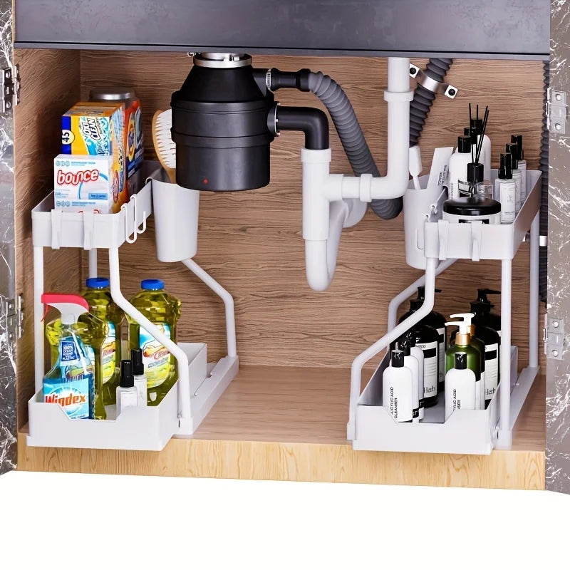 2-Tier Pull-Out Under Sink Organizer with Sliding Drawers for Kitchen and Bathroom Cabinets