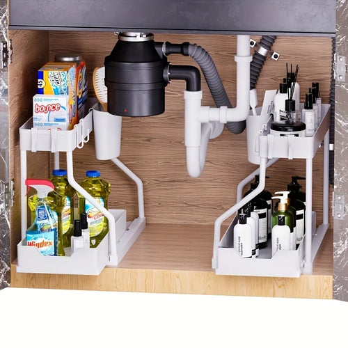 2-Tier Pull-Out Under Sink Organizer with Sliding Drawers for Kitchen and Bathroom Cabinets