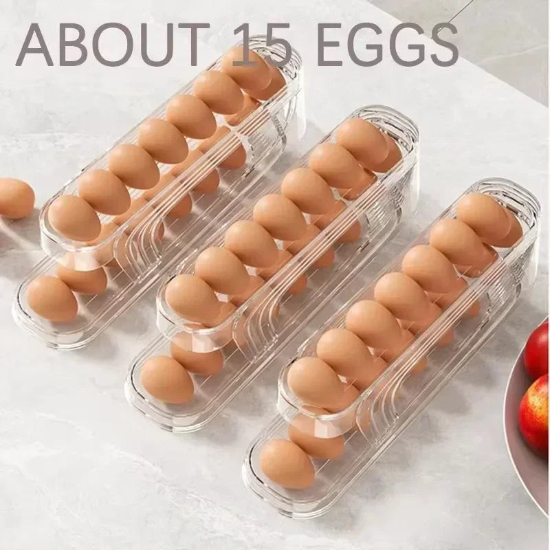 2-Tier Rolling Egg Dispenser for Refrigerator, Automatic Egg Storage Rack