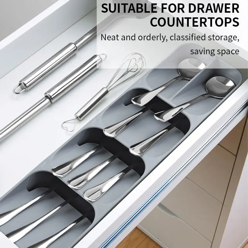 In-Drawer Cutlery and Spice Organizer Tray for Kitchen Drawers