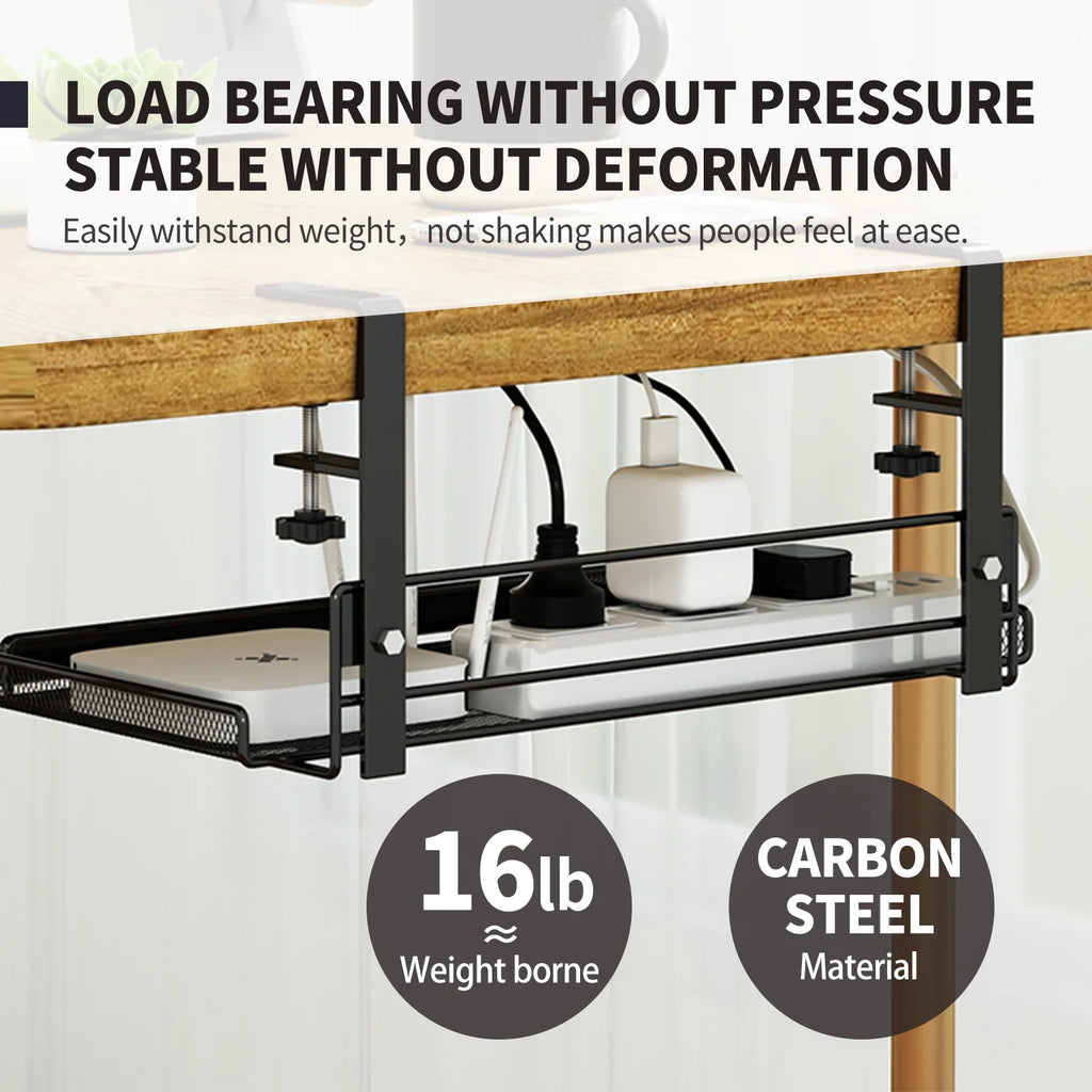 Under-Desk Hanging Storage Shelf, Desk-Side Organizer Basket for Office and Home