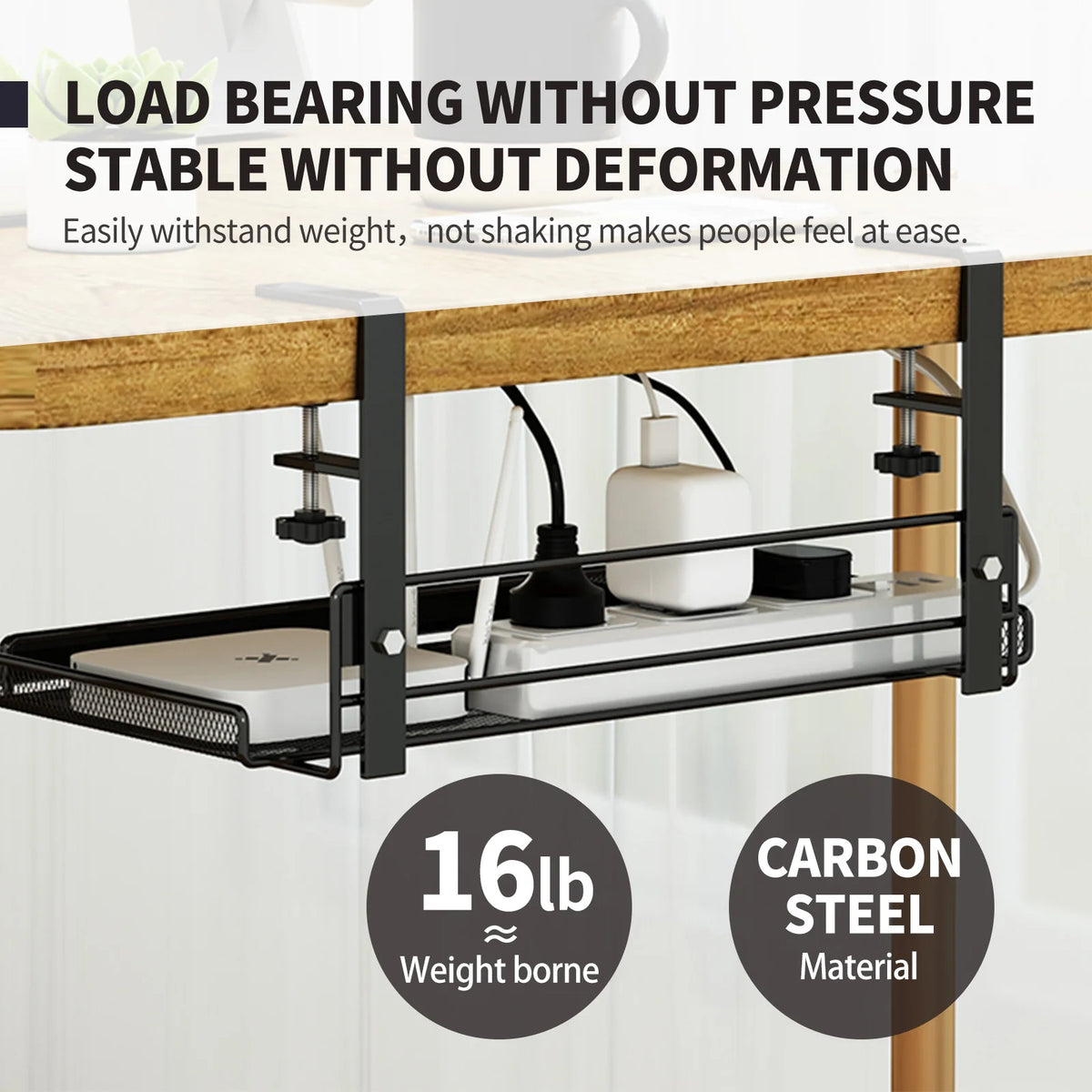 Under-Desk Hanging Storage Shelf, Desk-Side Organizer Basket for Office and Home