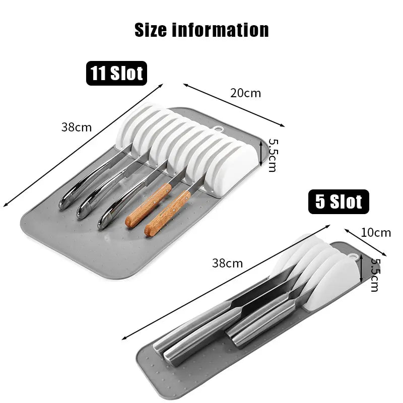 In-Drawer Knife Organizer, 5 or 11 Slot Non-Slip Knife Holder Mat