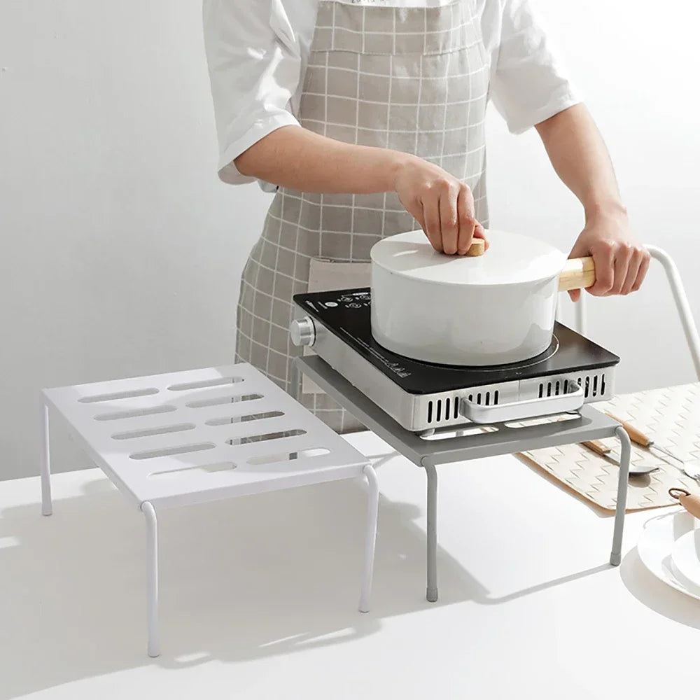 Expandable Kitchen Cabinet Shelf Riser, Freestanding Organizer for Spices, Mugs and Dishes