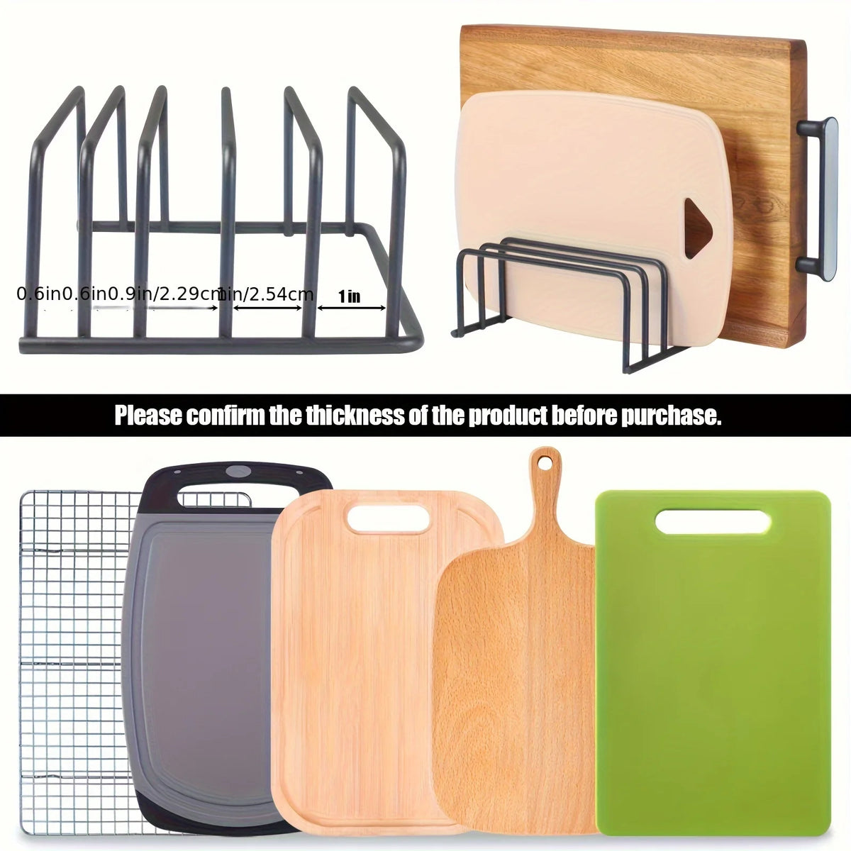 Cutting Board and Bakeware Organizer Rack for Kitchen Cabinets and Counters